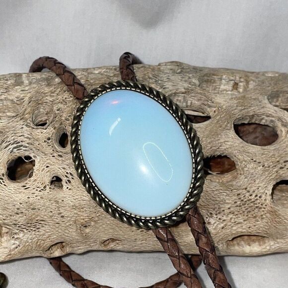 BRONZE Large Faux Opal Wedding Formal Groom Dad Son Western Southwest Bolo tie - Picture 3 of 16